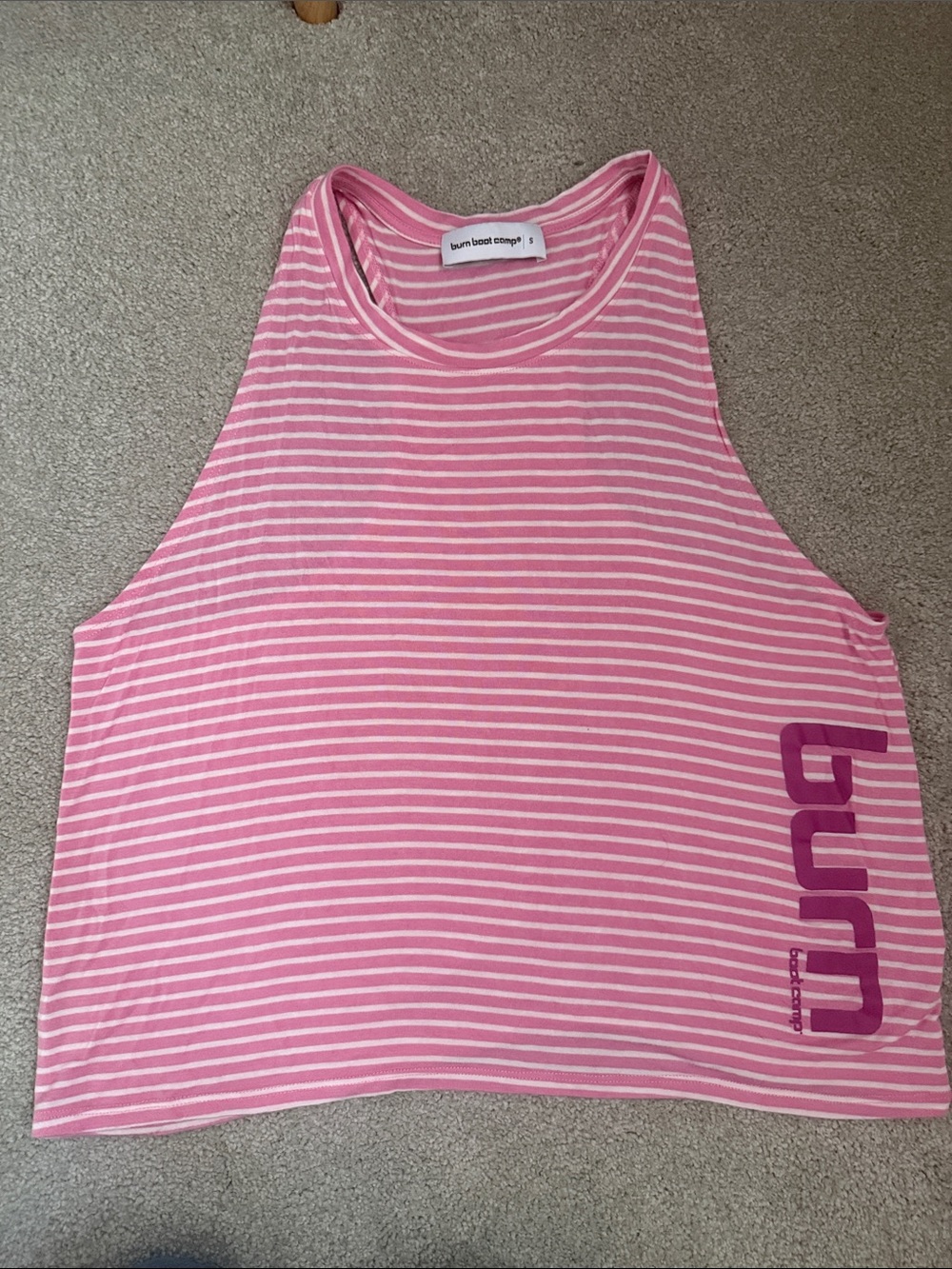 Burn Boot Camp Racer Back Striped Pink Tank Top with Side Logo S